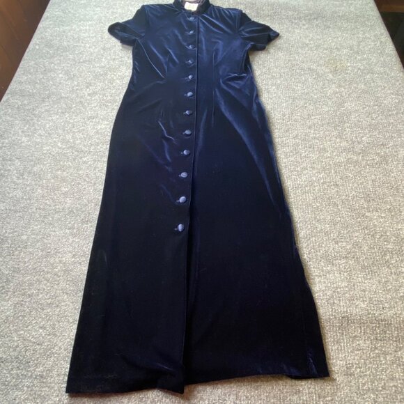 Vintage R.J. Collection Dress Womens 10 Blue Velvet Button-Down‎ Maxi Evening - Picture 6 of 14